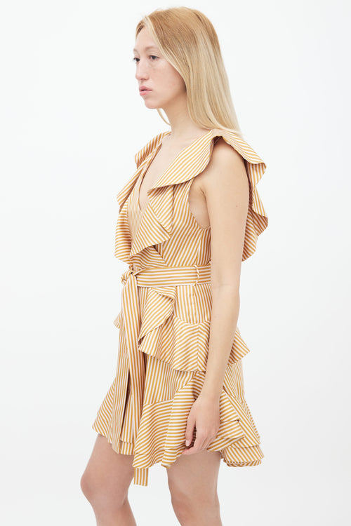 Zimmermann Orange 
Cream Stripe Ruffle Sleeveless Dress