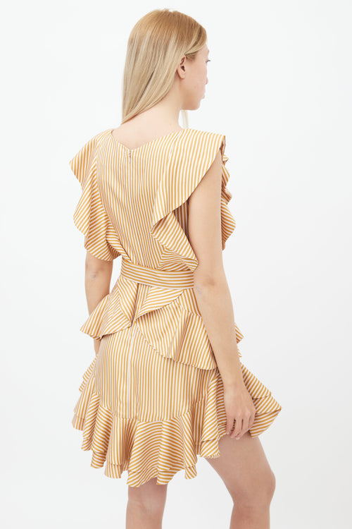 Zimmermann Orange 
Cream Stripe Ruffle Sleeveless Dress