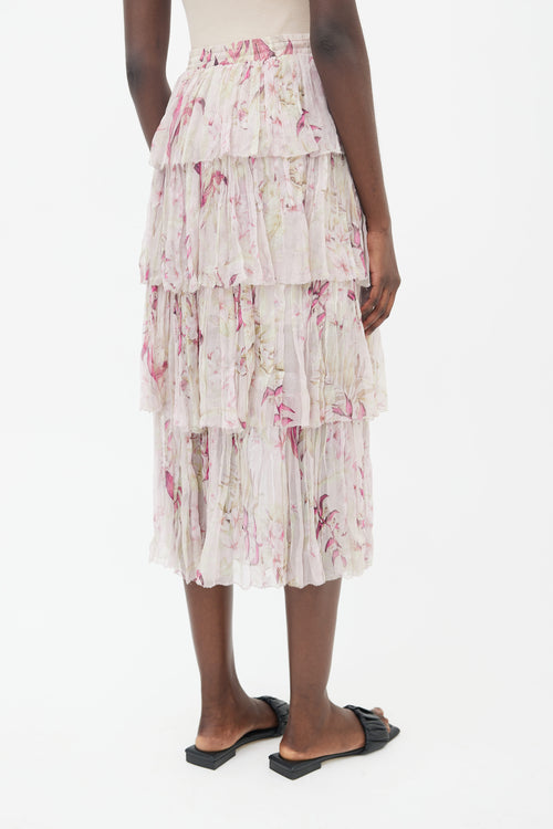 Zimmermann Pink Floral Print Tiered Skirt