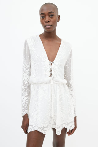 Zimmermann White Floral Lace Long Sleeve Romper