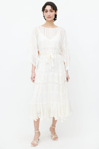 Zimmermann White Sheer Lace Belted Midi Dress