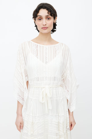 Zimmermann White Sheer Lace Belted Midi Dress