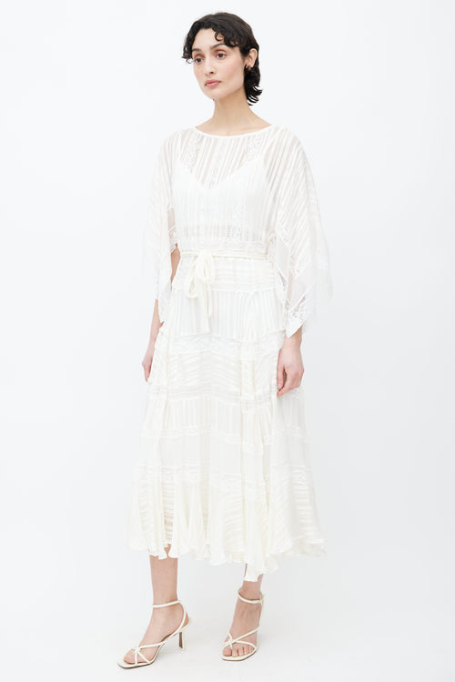 Zimmermann White Sheer Lace Belted Midi Dress