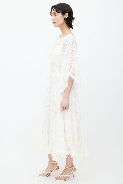 Zimmermann White Sheer Lace Belted Midi Dress