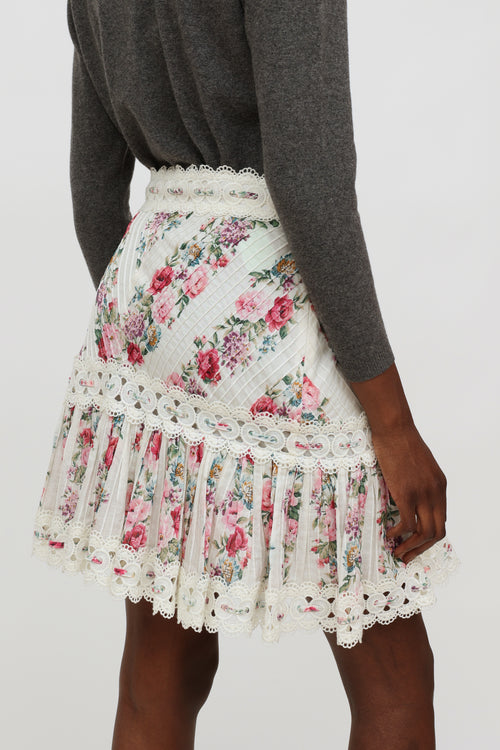 White Floral Print Lace Skirt Zimmermann