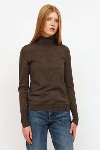 Akris Brown Wool Turtleneck Top