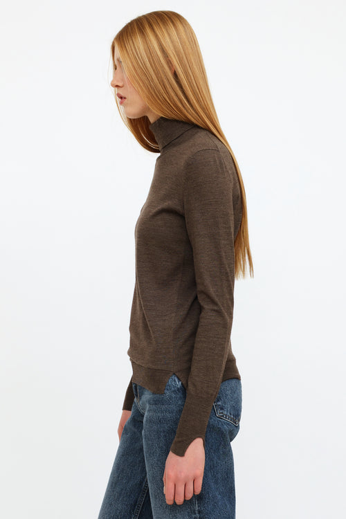 Akris Brown Wool Turtleneck Top