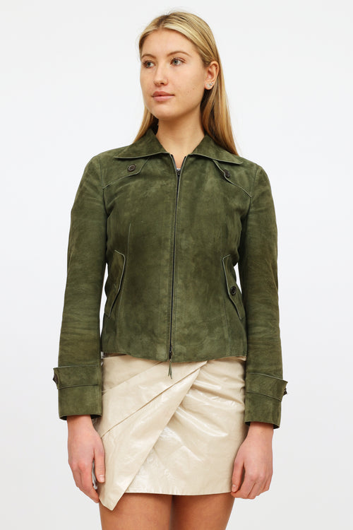 Akris Green Suede Zip-Up Jacket