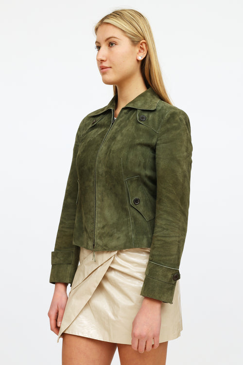 Akris Green Suede Zip-Up Jacket