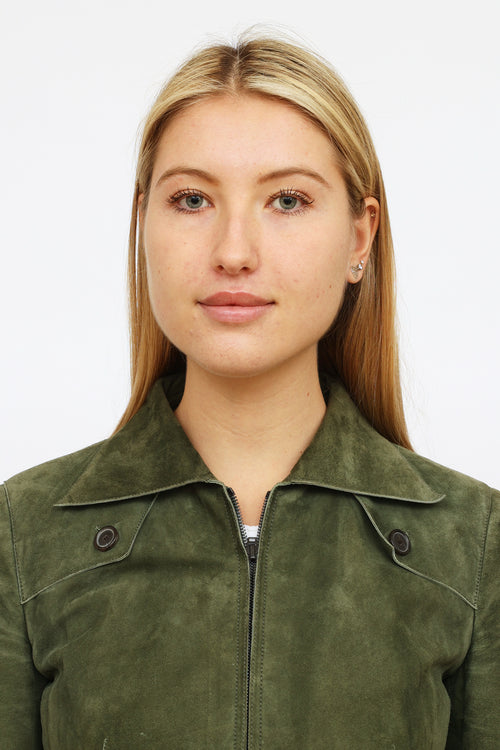 Akris Green Suede Zip-Up Jacket