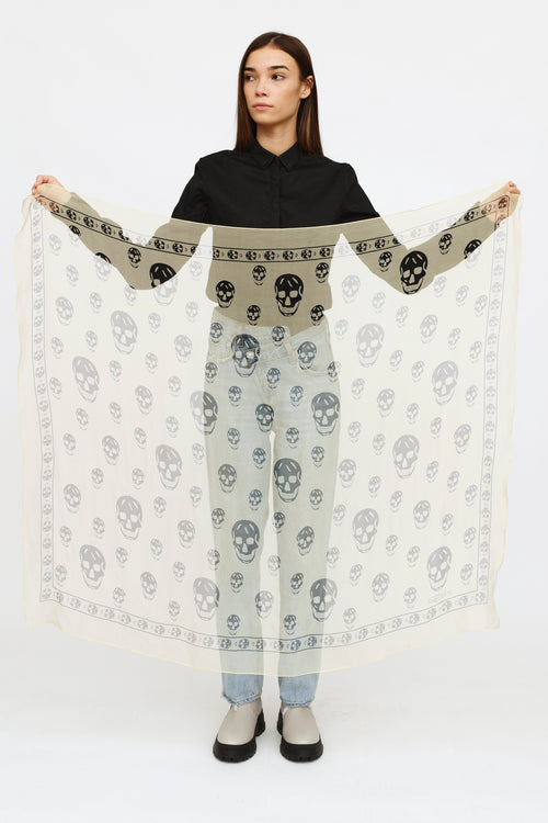 Alexander McQueen Yellow 
Black Skull Print Scarf