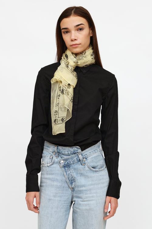 Alexander McQueen Yellow 
Black Skull Print Scarf