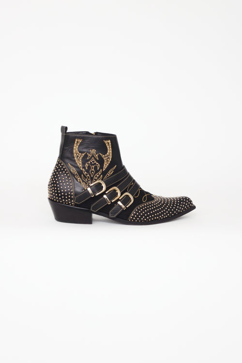 Anine Bing Black 
Gold Studded Boots