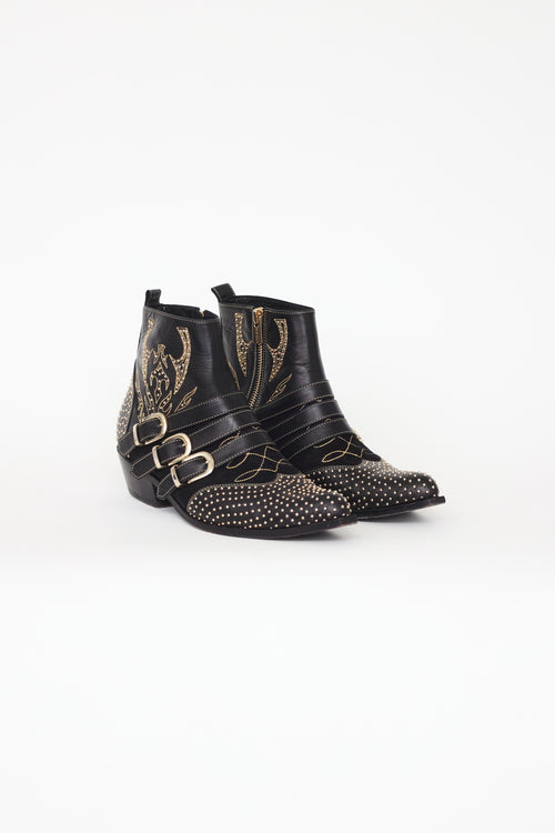 Anine Bing Black 
Gold Studded Boots