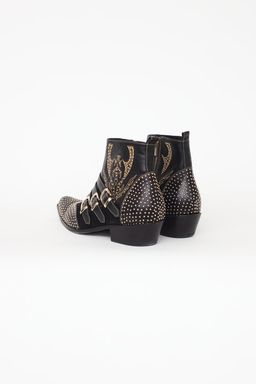 Anine Bing Black 
Gold Studded Boots