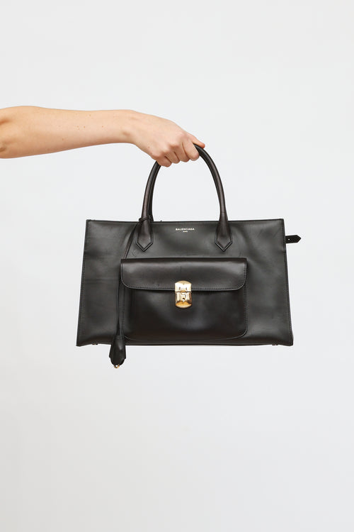 Balenciaga Black Leather Padlock Work S Bag