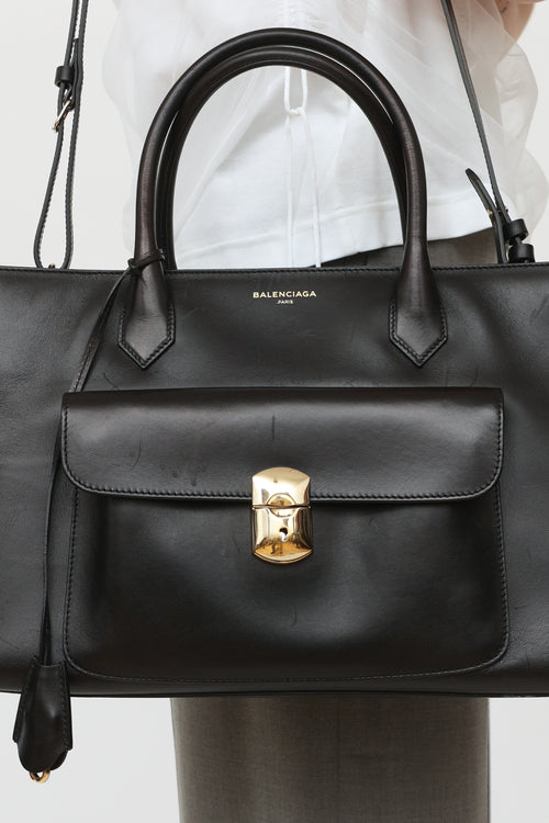 Balenciaga Black Leather Padlock Work S Bag