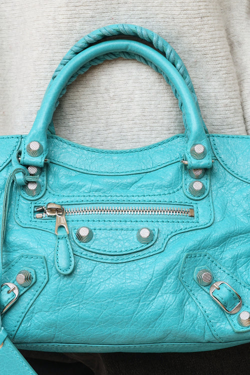 Balenciaga Teal Agneau Mini City Bag