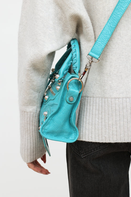 Balenciaga Teal Agneau Mini City Bag