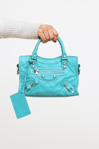 Balenciaga Teal Agneau Mini City Bag