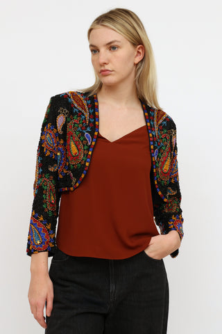 VSP Archive Black Multi Beaded Paisley Cropped Jacket