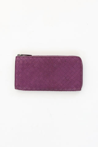 Bottega Veneta Purple Intrecciato Zip Wallet