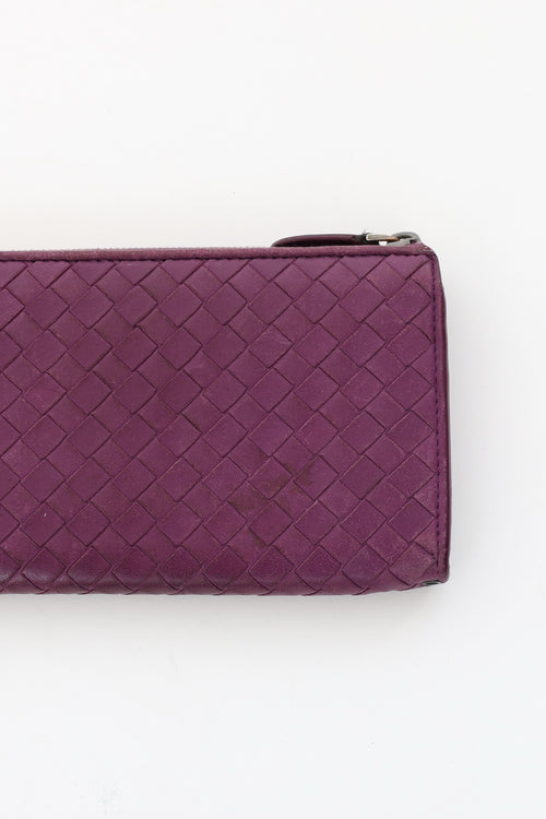 Bottega Veneta Purple Intrecciato Zip Wallet