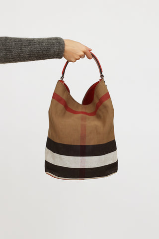 Burberry Red Ashby Mega Check Bucket Handbag