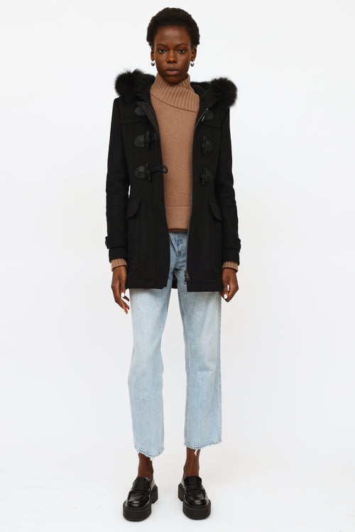 Burberry Black Fur Trim Toggle Coat