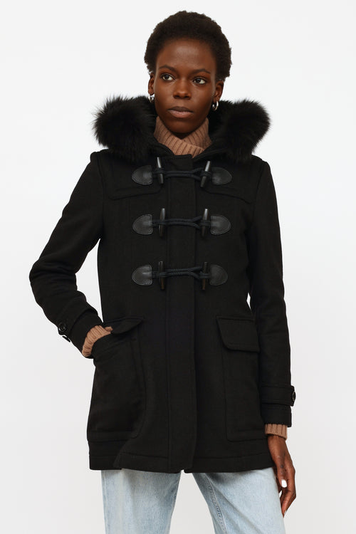 Burberry Black Fur Trim Toggle Coat