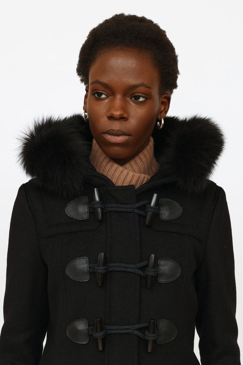 Burberry Black Fur Trim Toggle Coat