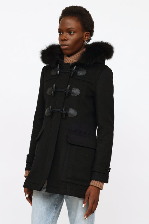 Burberry Black Fur Trim Toggle Coat