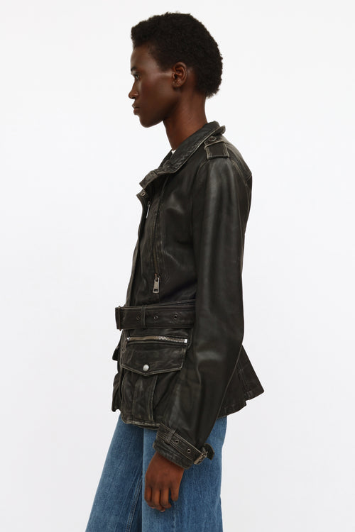 Burberry Brit Black Aged Leather Belted Jacket