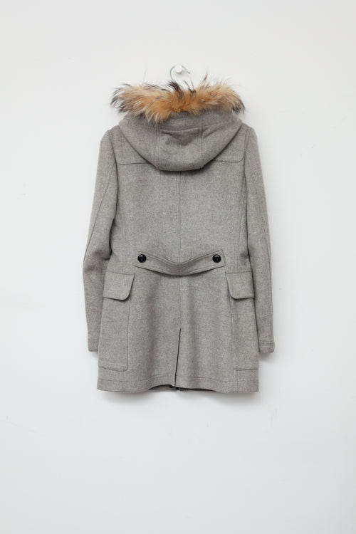 Burberry Grey Fur Trim Toggle Coat