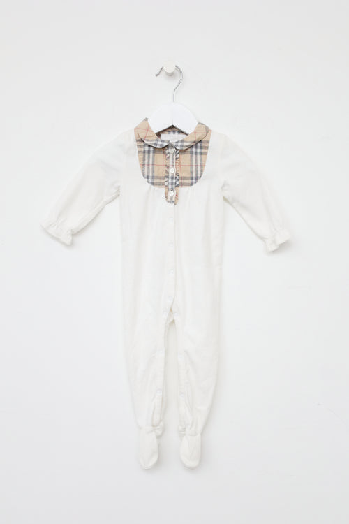 Burberry Kids White Check Onesie