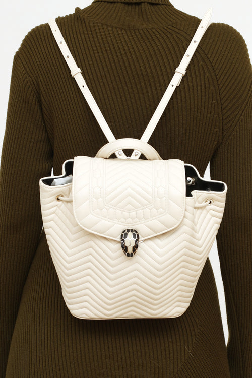 Bvlgari White Leather Serpenti Forever Backpack