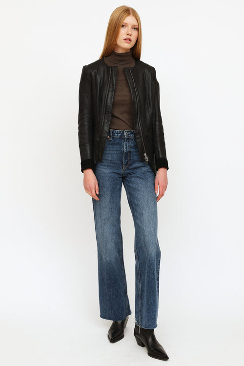 Celine Black Leather Zip Up Lined Jacket