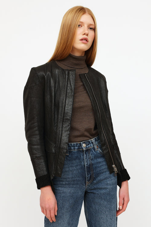 Celine Black Leather Zip Up Lined Jacket