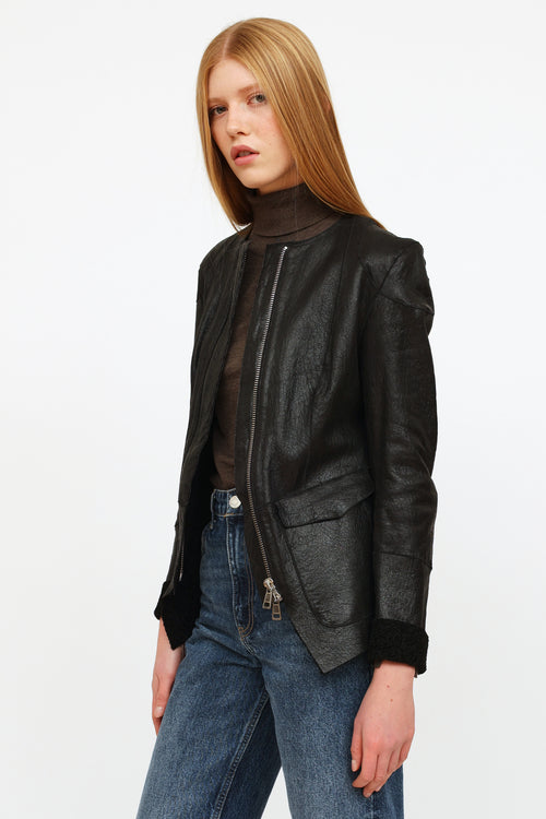 Celine Black Leather Zip Up Lined Jacket