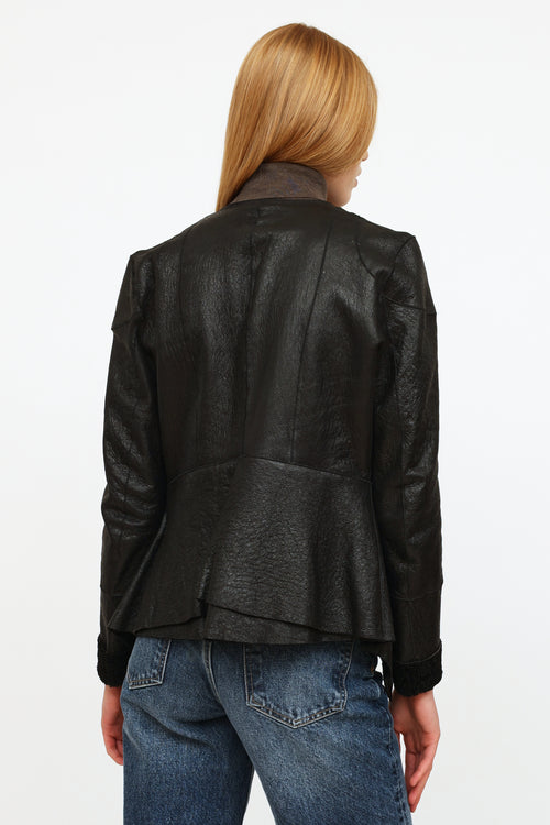 Celine Black Leather Zip Up Lined Jacket