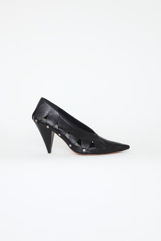 Black Leather Cut-Out Pumps