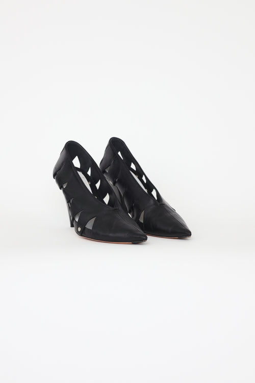 Black Leather Cut-Out Pumps