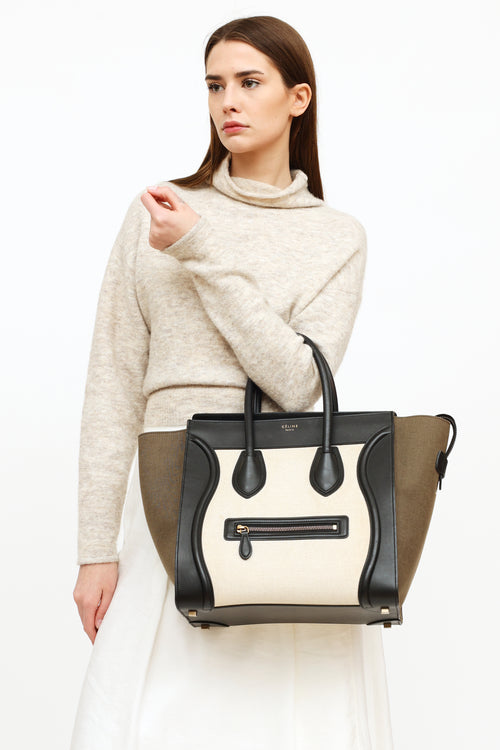 Celine Cream Olive 
Black Luggage Tote Bag