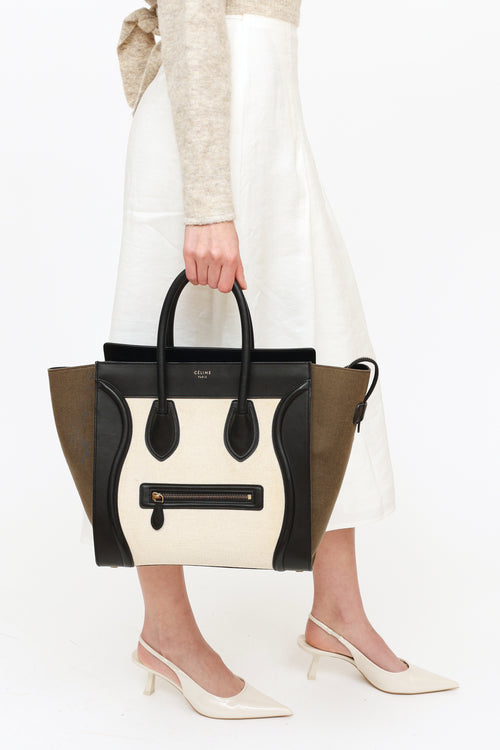 Celine Cream Olive 
Black Luggage Tote Bag