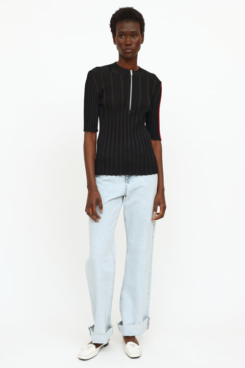 Celine Black Rib Knit Half Zip Top