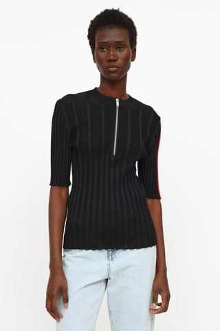 Celine Black Rib Knit Half Zip Top