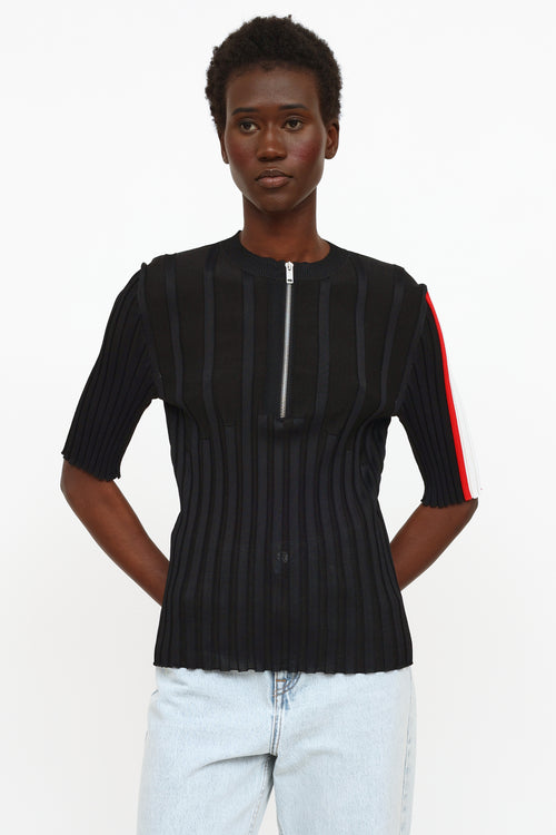 Celine Black Rib Knit Half Zip Top