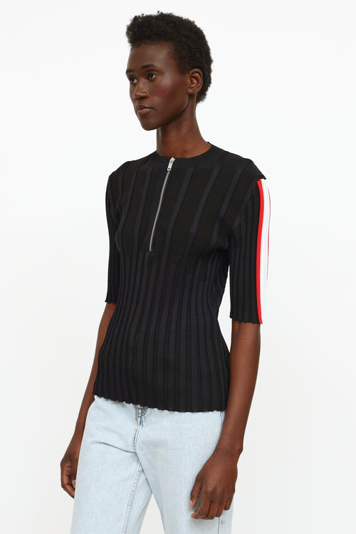 Celine Black Rib Knit Half Zip Top