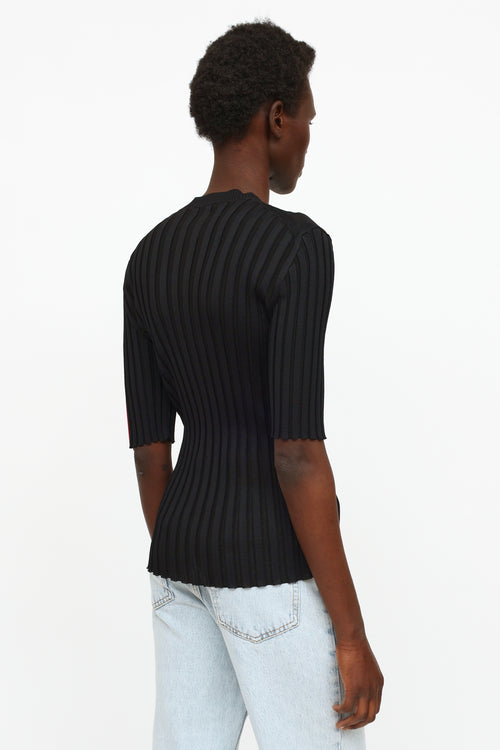 Celine Black Rib Knit Half Zip Top