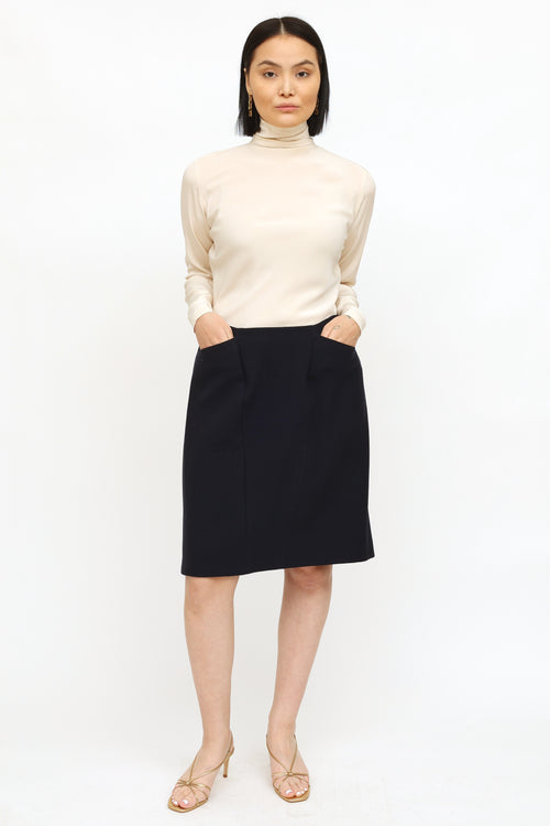 Chanel Navy Wool Pencil Skirt